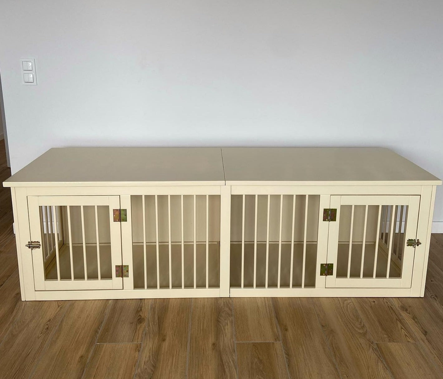 Two-in-One Durable Crate: Beige and Comfortable Housing for Dual Dogs