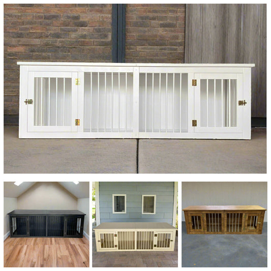 Handcrafted White Wood Crate for Two Dogs - Stylish, Comfortable