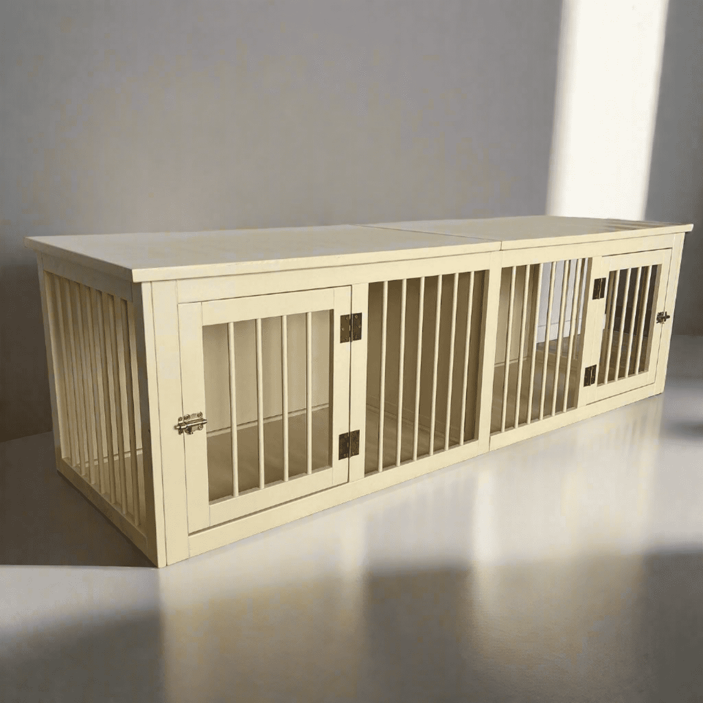 Two-in-One Durable Crate: Beige and Comfortable Housing for Dual Dogs