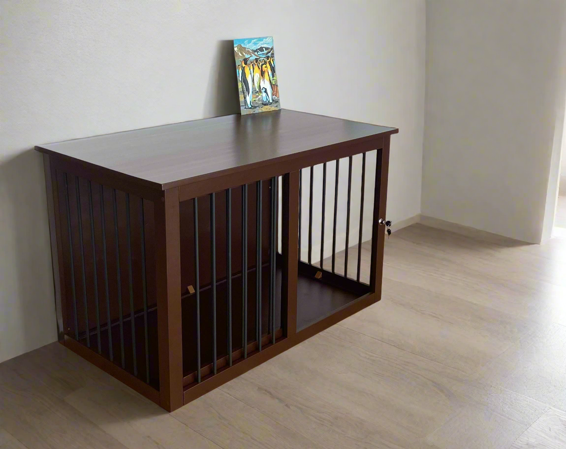 Stylish Black Pet Crate with Sliding Door - Amazingly Comfortable