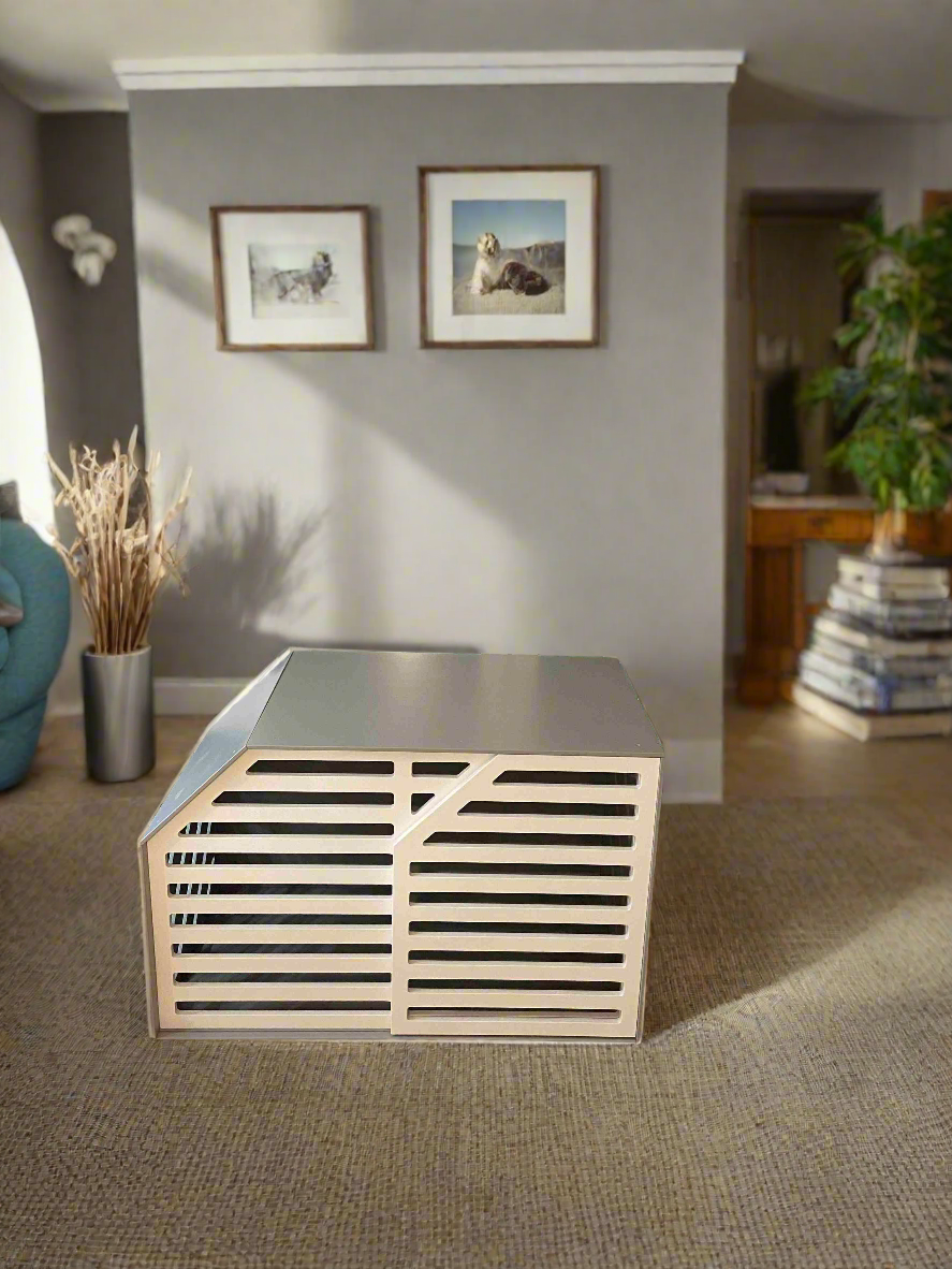 Contemporary Grey Dog Crate - Stylish Wooden Pet Home