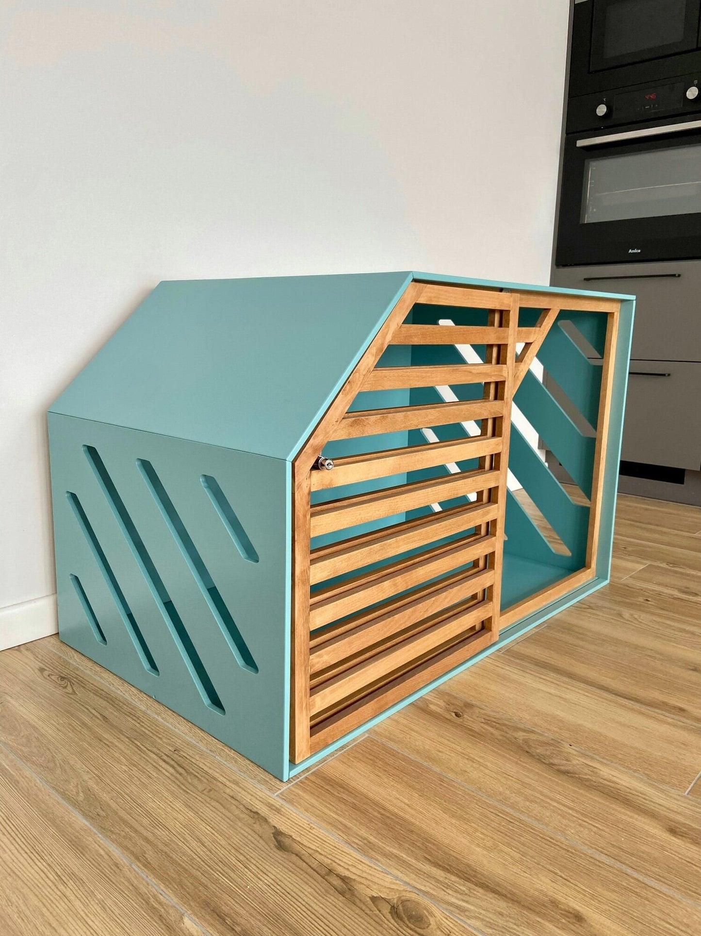 Turquoise Wood Dog House - Secure and Cozy Shelter for your Pet