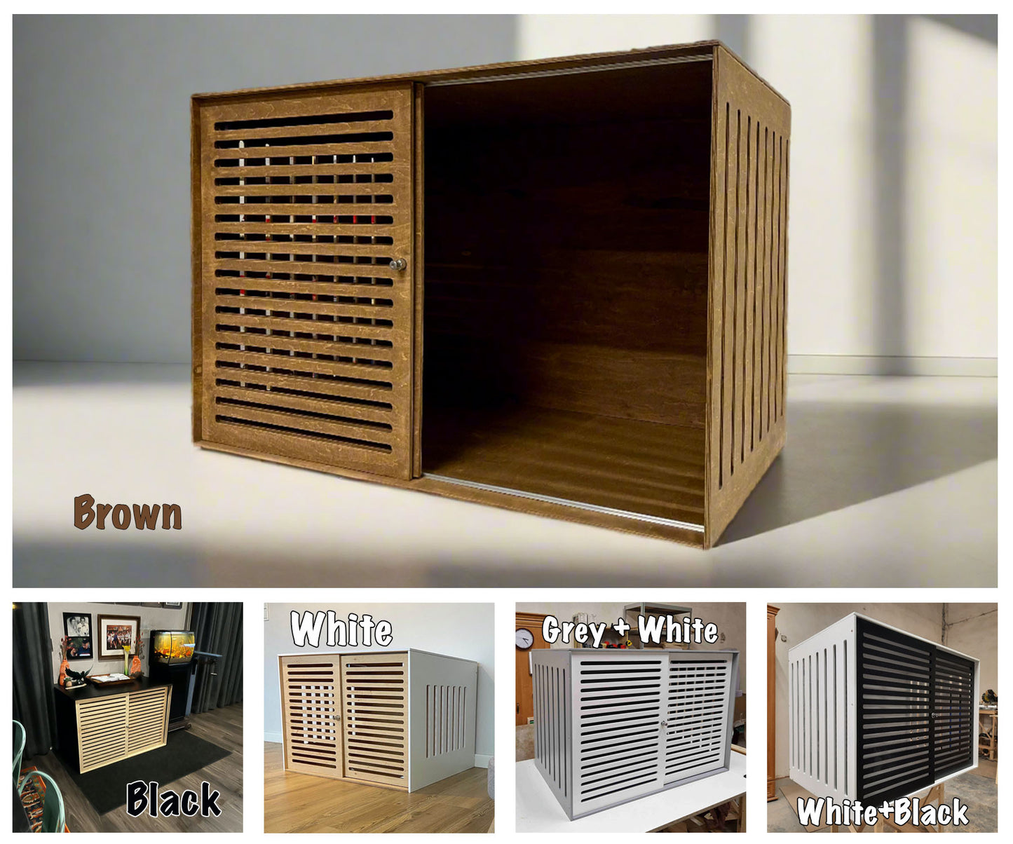 Vibrant and Comfortable Dog Safe House - Modern Brown Cage with Sliding Door