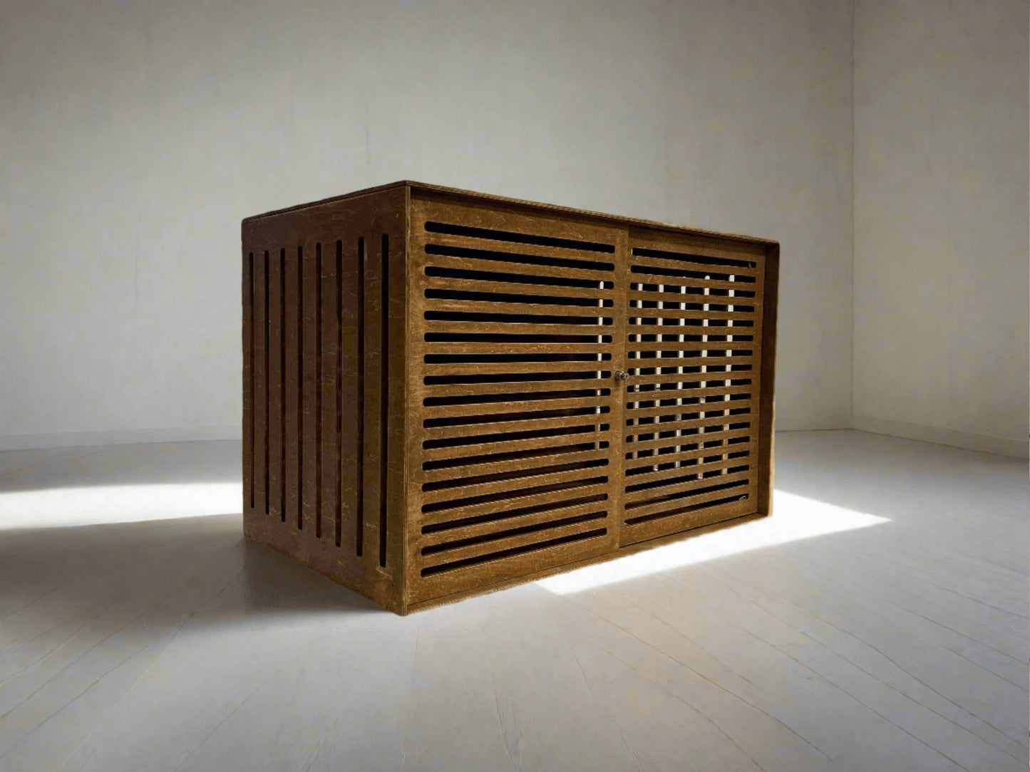 Vibrant and Comfortable Dog Safe House - Modern Brown Cage with Sliding Door