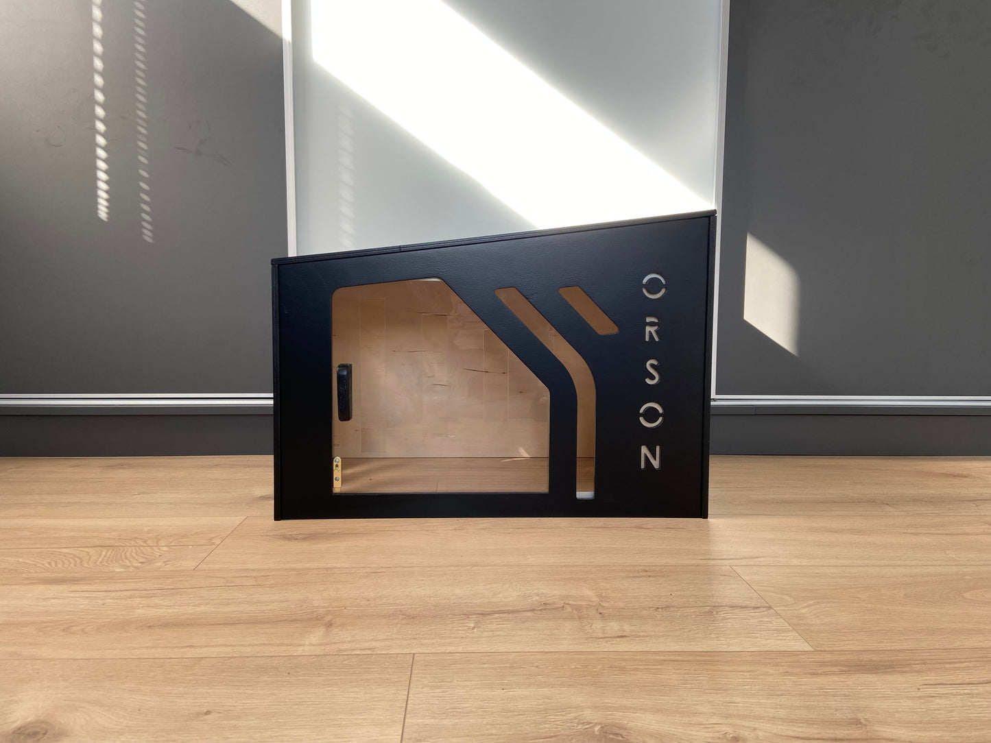 Dog kennel with plexiglass sliding door, house for dogs from small to large breeds, with your pet's name - WoW WooD