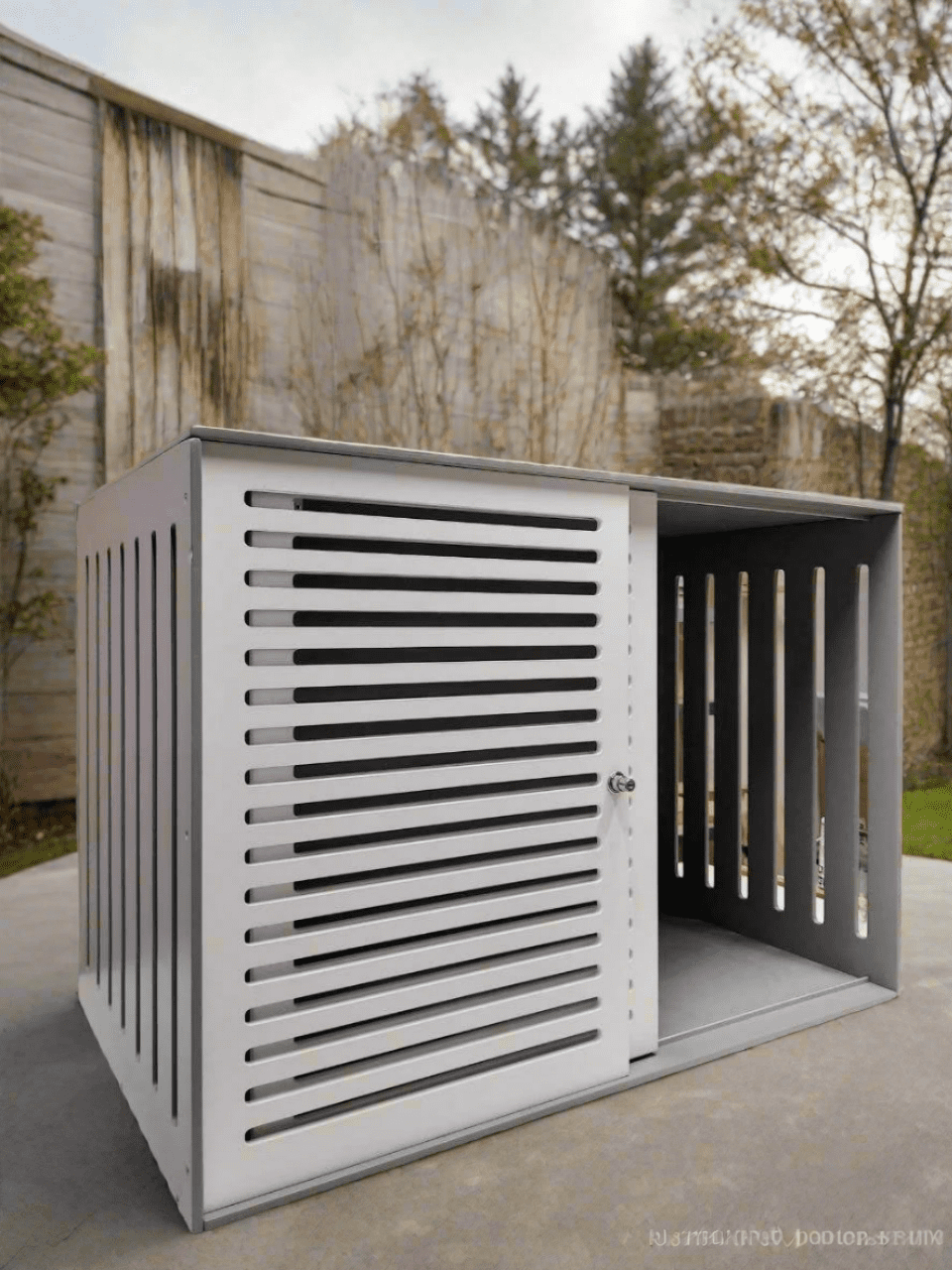 Contemporary Grey and White Dog Kennel - Stylish and Secure Home for Furry Friends
