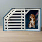 Blue + White Dog Crate Furniture - Elegant and Functional Pet Storage Solution