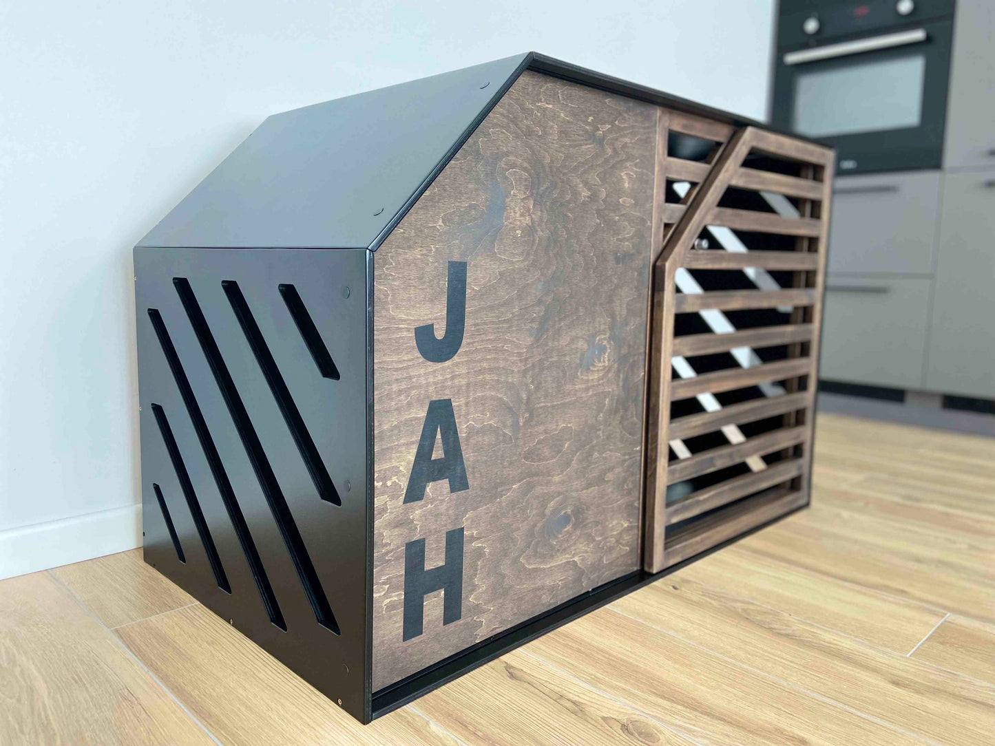 Handcrafted Personalized Dog Crate in Wooden Design