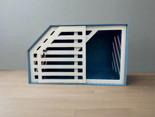 Blue + White Dog Crate Furniture - Elegant and Functional Pet Storage Solution