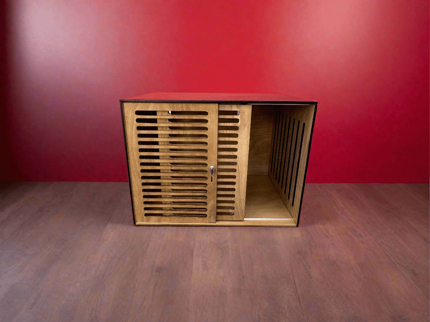 Cozy Home for Your Pup - Modern Black+Brown Dog Cage with Safe Sliding Door