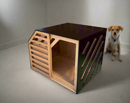 Custom Designed Indoor Outdoor Dog Crate natural+black