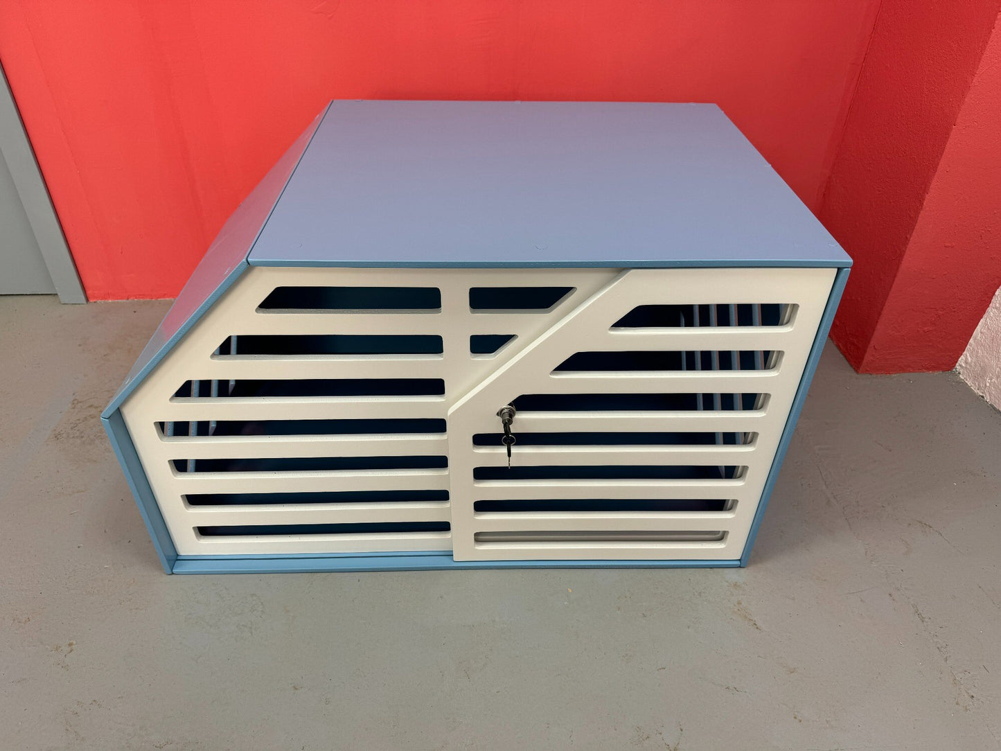 Blue + White Dog Crate Furniture - Elegant and Functional Pet Storage Solution