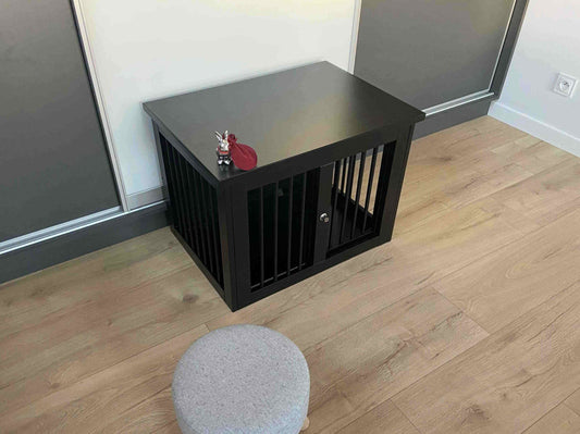 Stylish Black Pet Crate with Sliding Door - Amazingly Comfortable