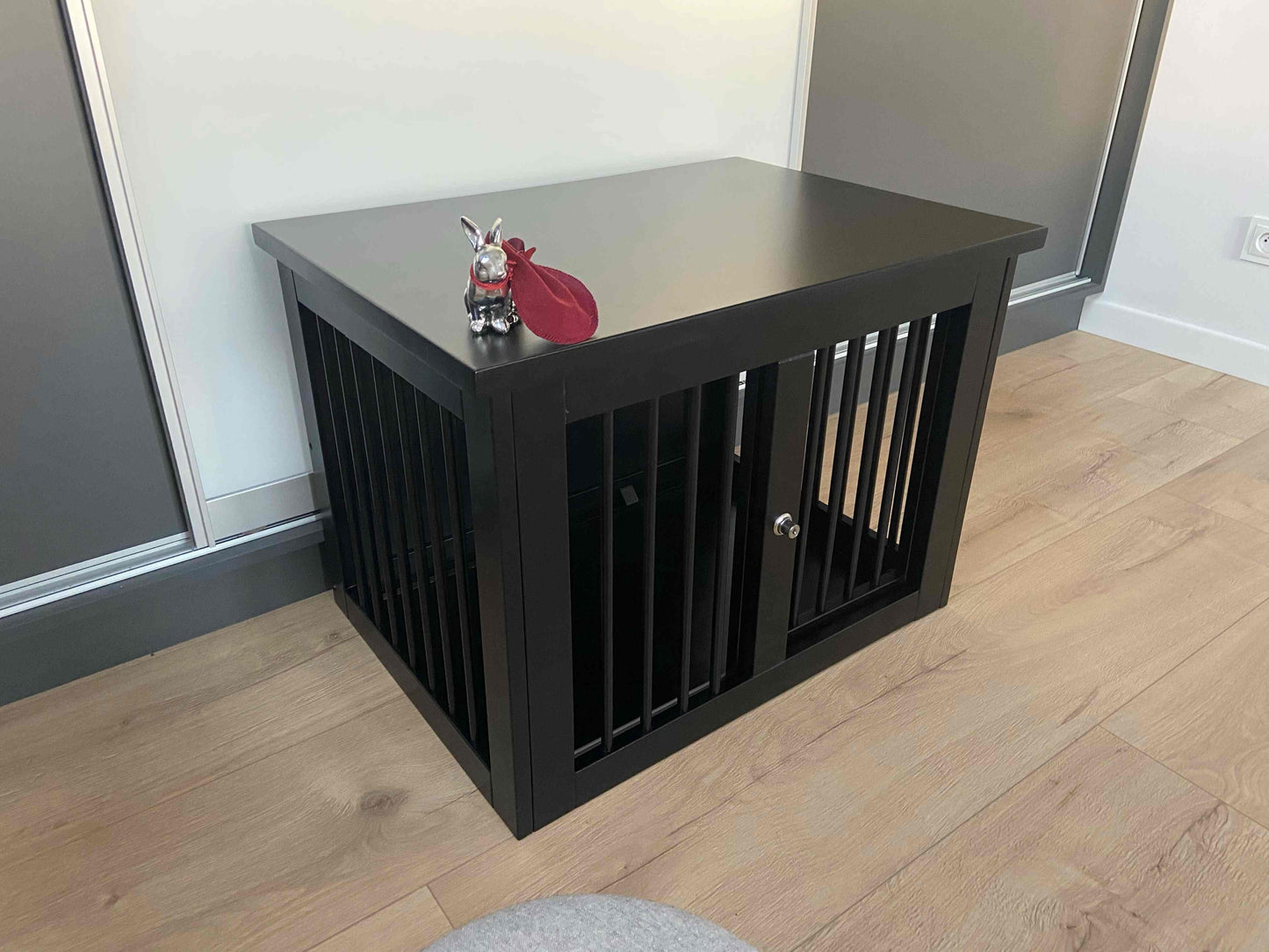 Stylish Black Pet Crate with Sliding Door - Amazingly Comfortable