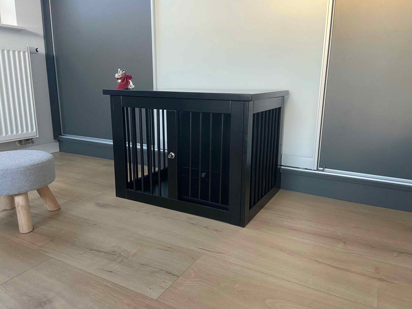 Stylish Black Pet Crate with Sliding Door - Amazingly Comfortable