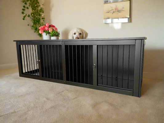 Stylish Dual Dog Kennel - Durable Wood Crate for Two Pets