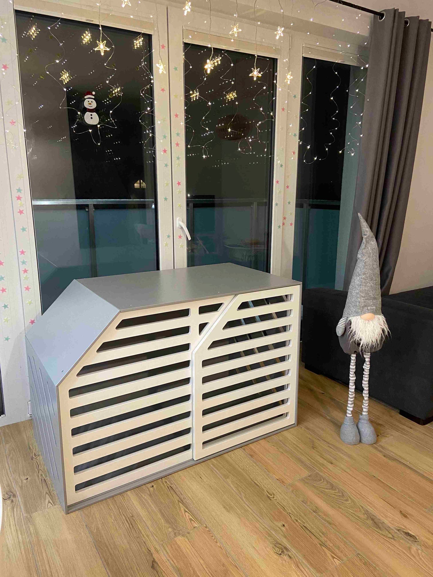 Contemporary Grey Dog Crate - Stylish Wooden Pet Home