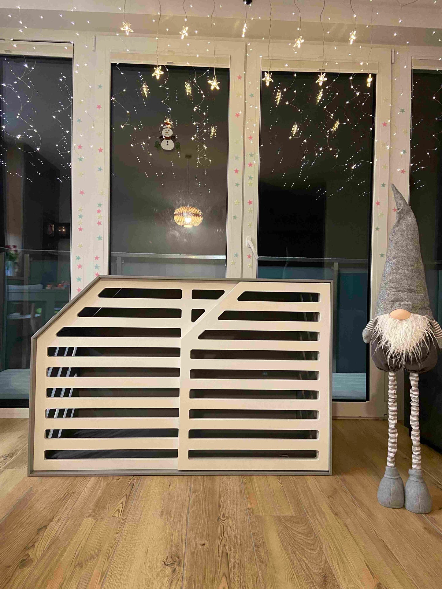 Contemporary Grey Dog Crate - Stylish Wooden Pet Home