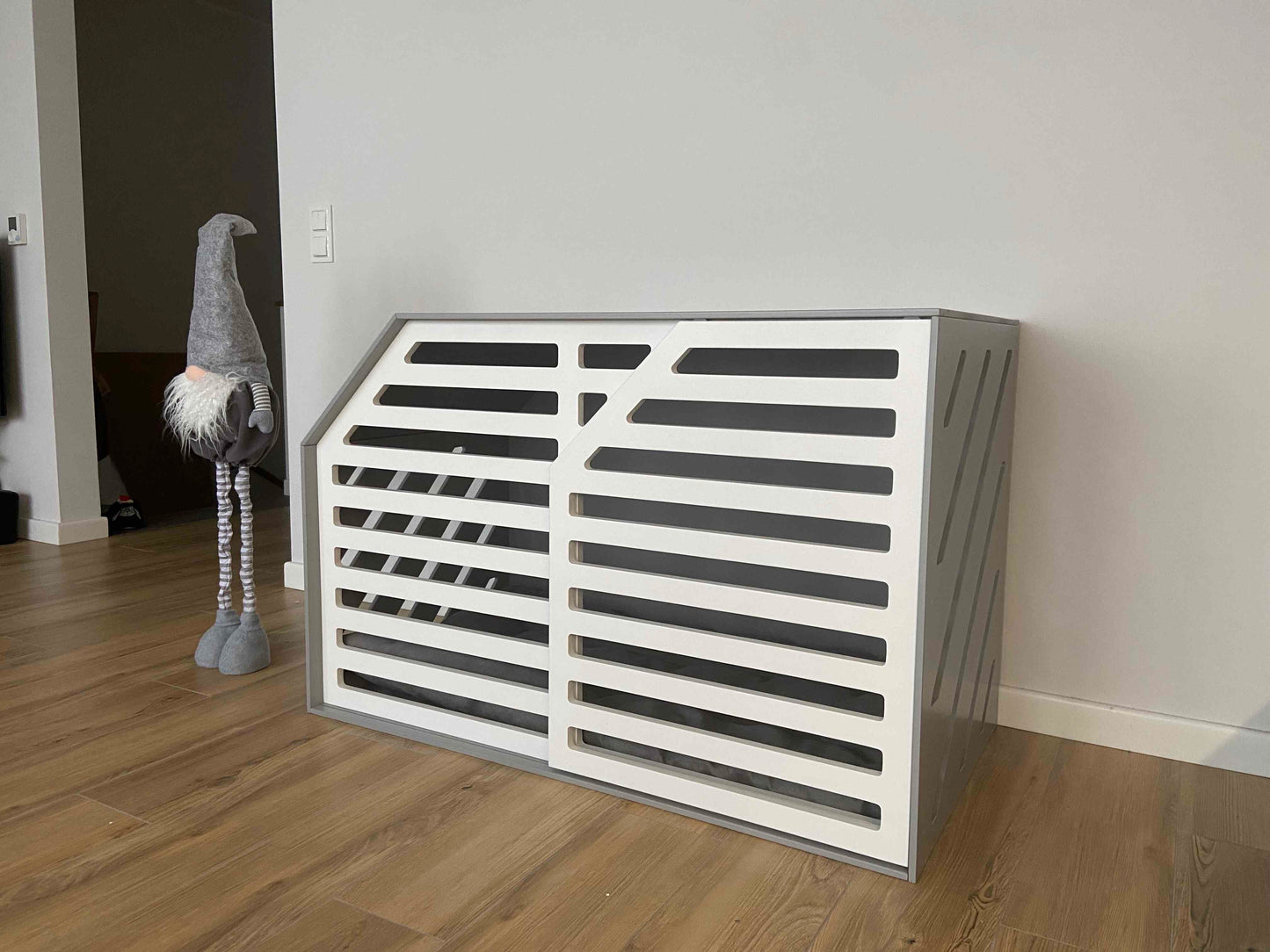 Contemporary Grey Dog Crate - Stylish Wooden Pet Home