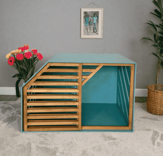 Turquoise Wood Dog House - Secure and Cozy Shelter for your Pet