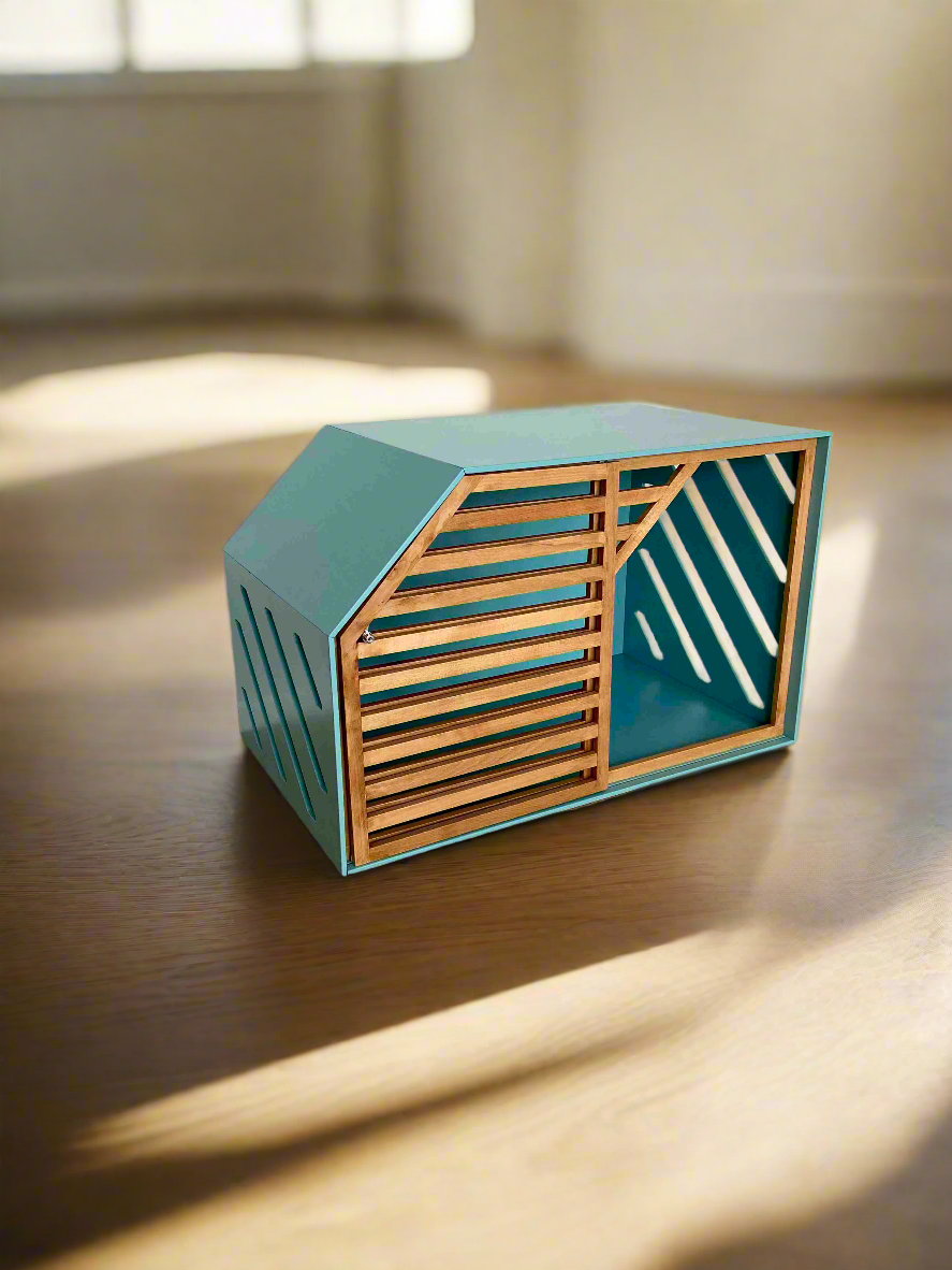 Turquoise Wood Dog House - Secure and Cozy Shelter for your Pet