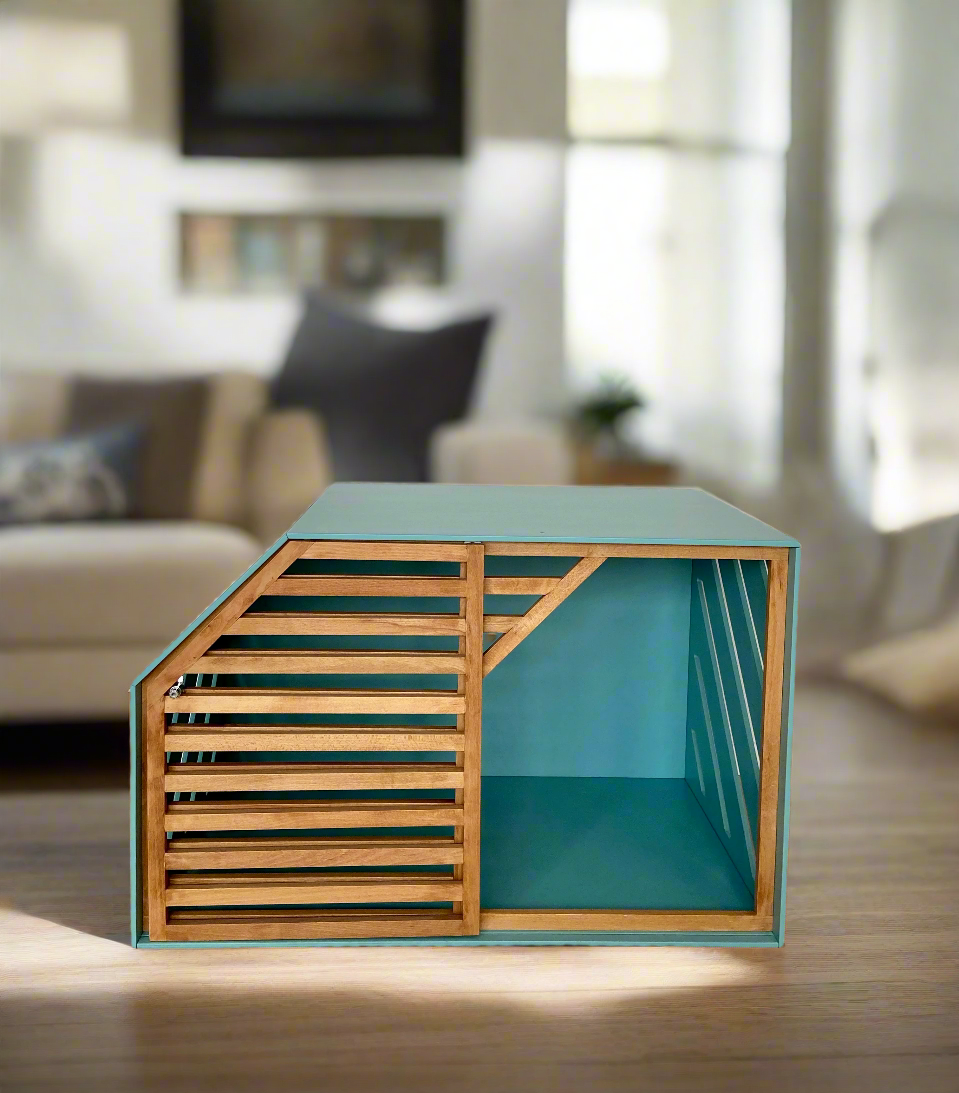 Turquoise Wood Dog House - Secure and Cozy Shelter for your Pet