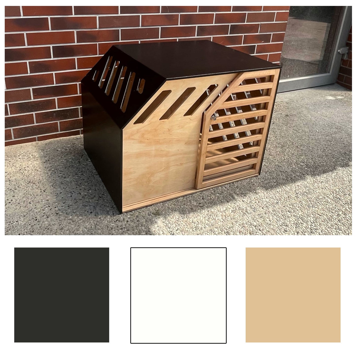 Custom Designed Indoor Outdoor Dog Crate natural+black