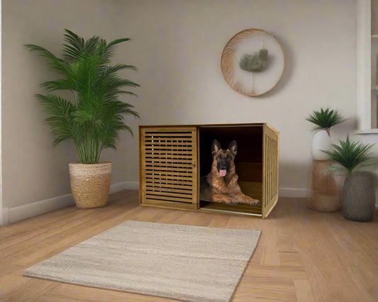 Vibrant and Comfortable Dog Safe House - Modern Brown Cage with Sliding Door