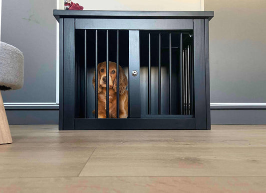 Stylish Black Pet Crate with Sliding Door - Amazingly Comfortable