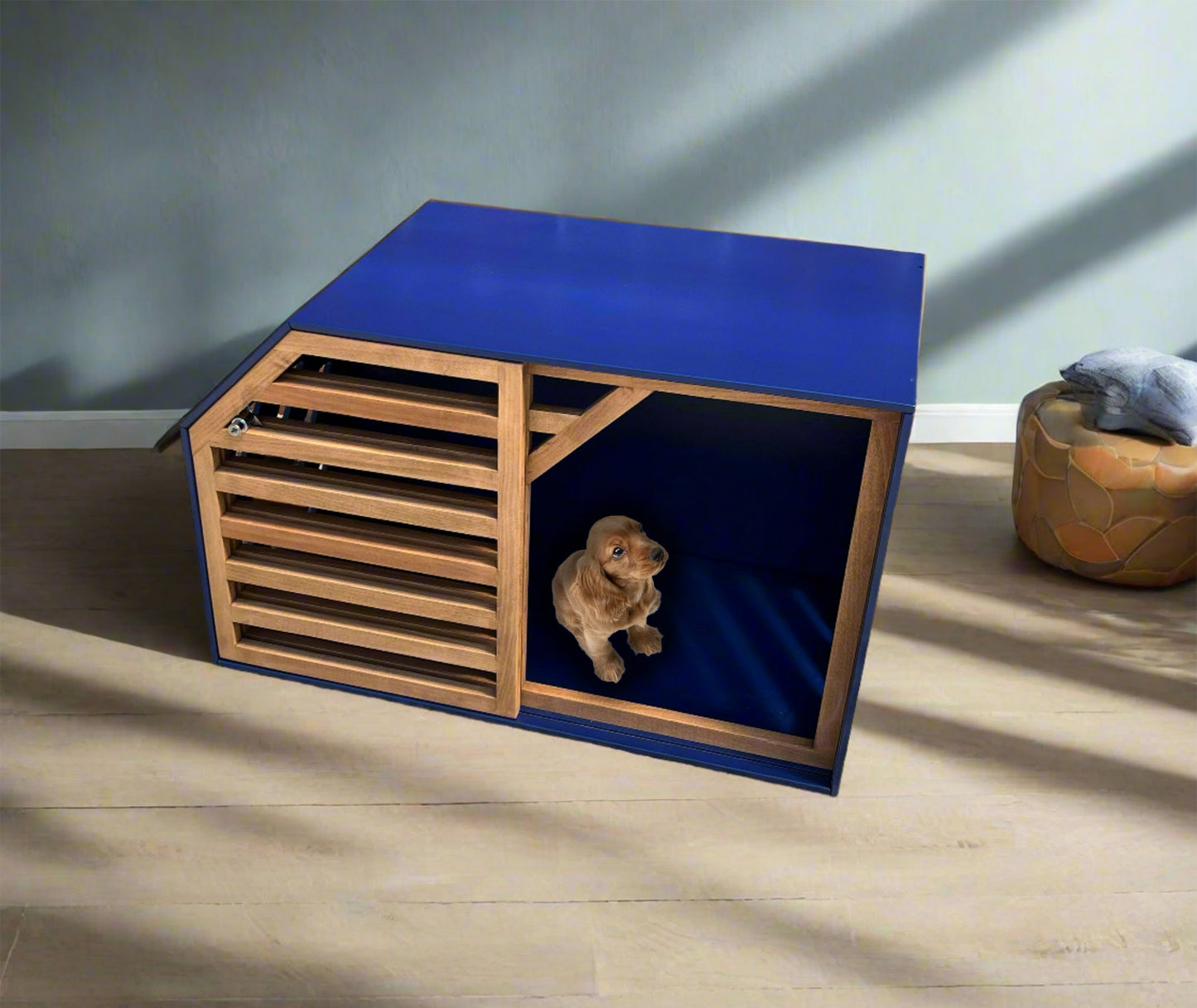 Luxurious Blue Dog House with Slide Door - Ultimate Comfort for Your Pet