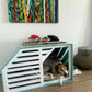 Blue + White Dog Crate Furniture - Elegant and Functional Pet Storage Solution